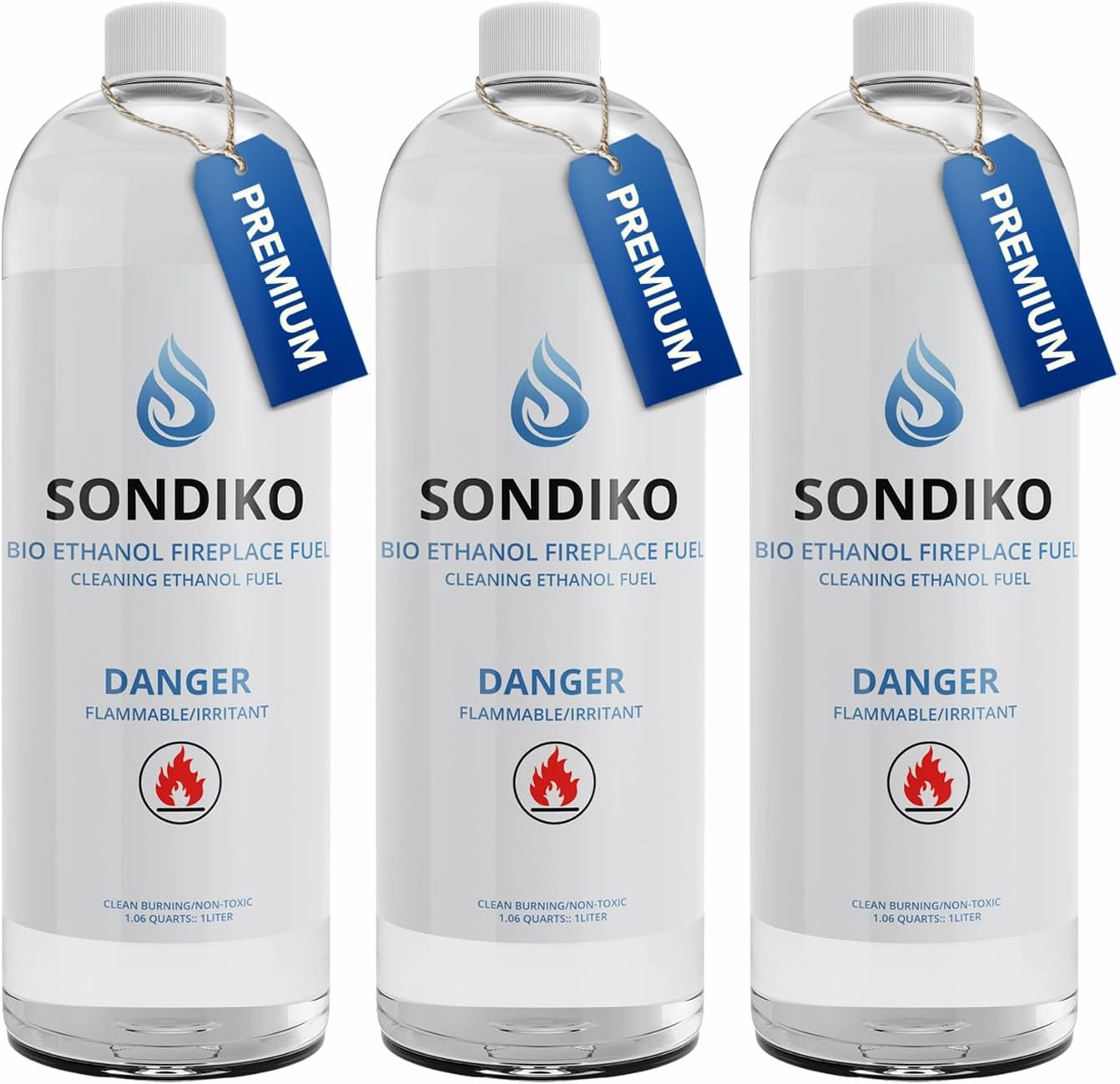 Sondiko Fireplace Fuel for Table Top Fire Pit, Clean Burning Sustainable Fuel, Premium Ethanol Smokeless for Fireplaces, Fire Pits, Stoves and Burners(3 Pack)