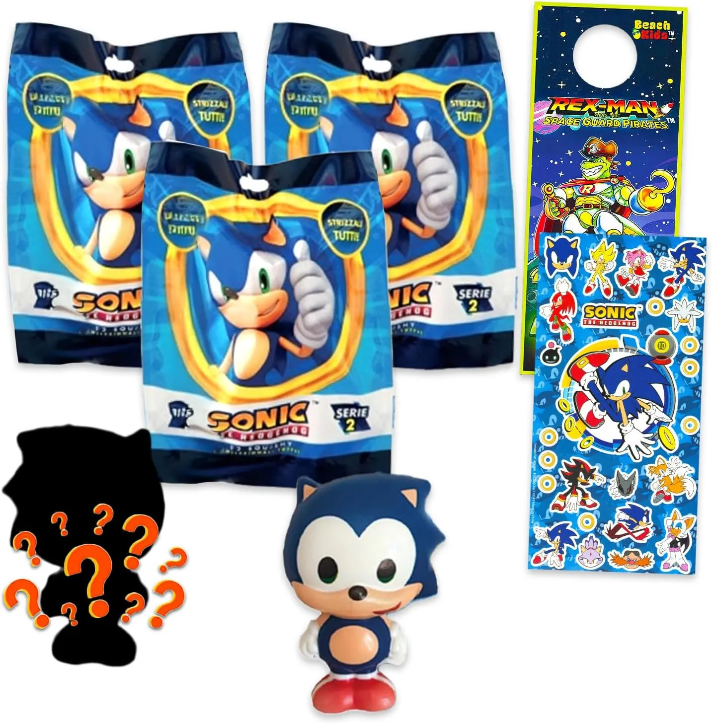 Sonic the Hedgehog Blind Bag Party Favors - Bundle with 3 Video Game Blind Ball Mini Squishy Figures Mystery Toys Plus Stickers, More | Sonic Figurines for Kids, Boys, Girls