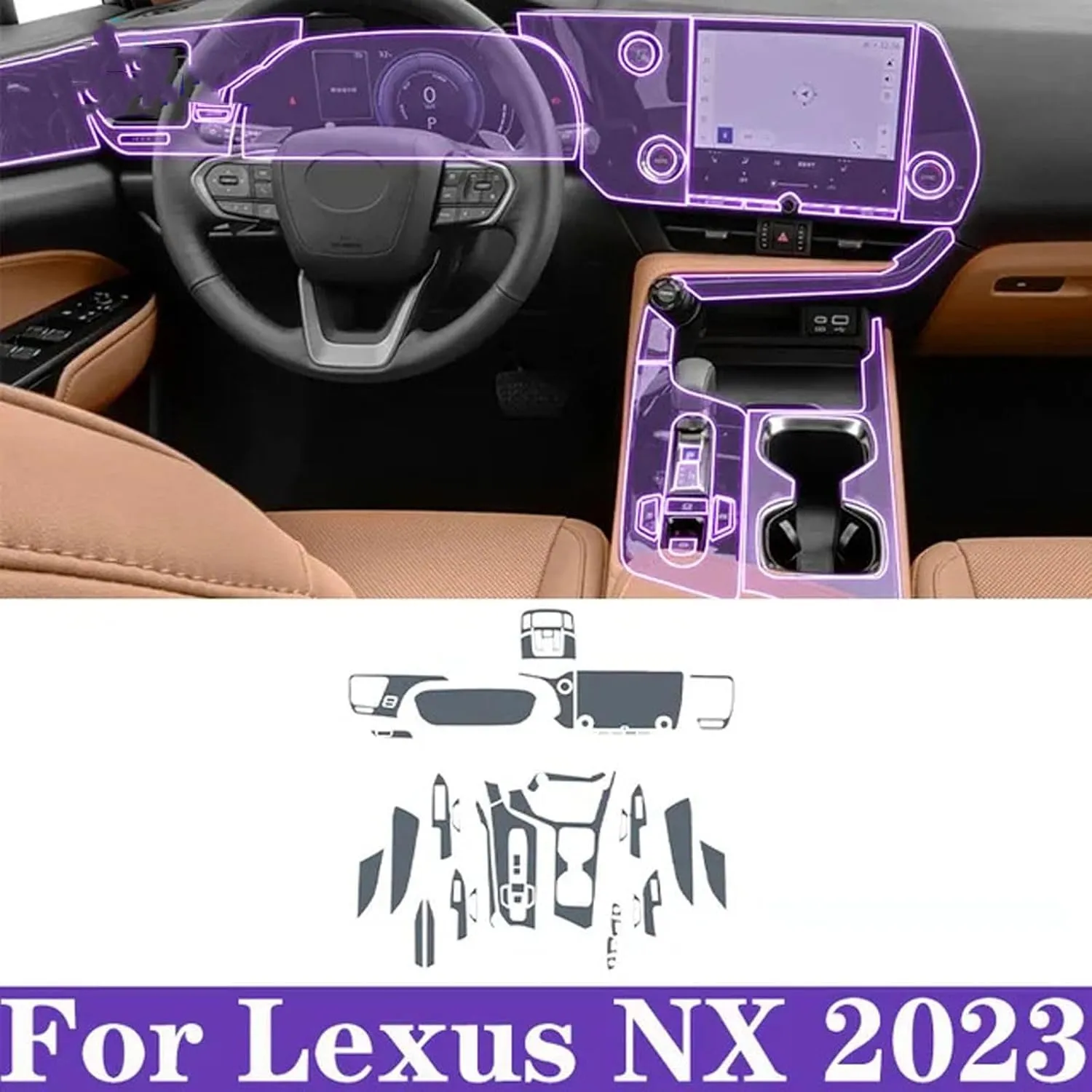 SPANN Car Interior Central Console Gear Panel Navigation Screen TPU Protector Film, Fit For Lexus NX 2023 Accessories