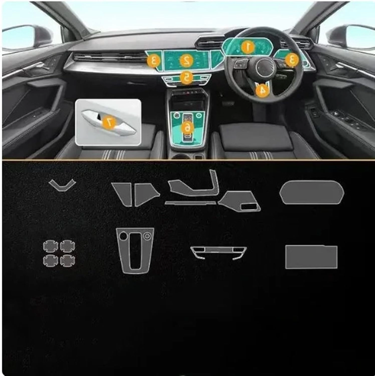 SPANN Car Interior Central Console Gear Panel Navigation Screen TPU Protector Film, Fit For Audi A3 8Y S3 2021 2022 Accessories