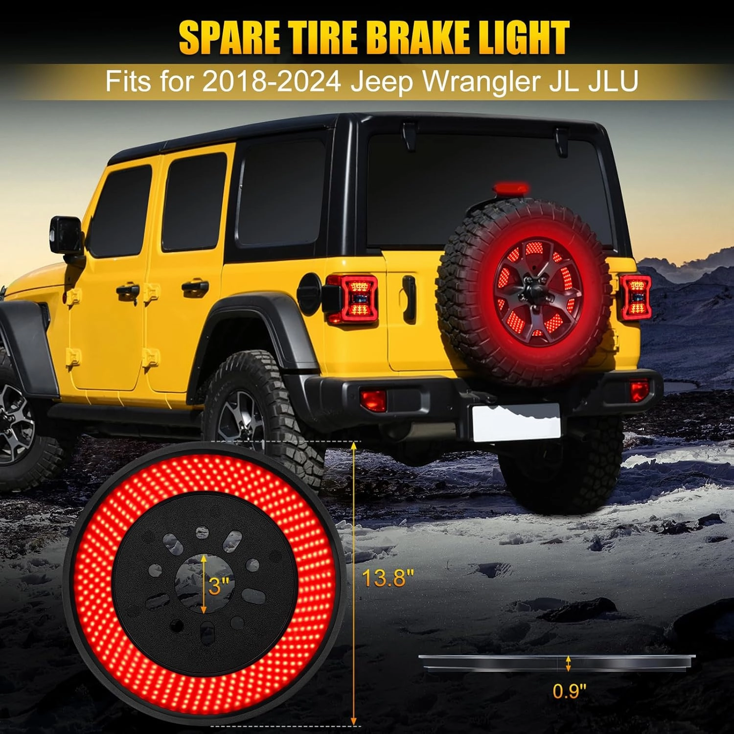 Spare Tire Brake Light for 2018-2025 Jeep Wrangler JL JLU Accessories, 405PCS LED Super Bright 3rd Third Brake Light, Plug & Play Wheel Light Red Ring Tail Light Easy Install Rear Brake Light