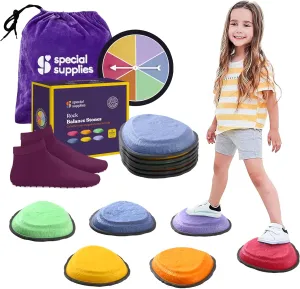 Special Supplies Rock Shaped Stepping Stones for Kids Indoor and Outdoor Balance Blocks Promote Coordination, Balance, Strength Child Safe Rubber, Non-Slip Edging -Multi-Color
