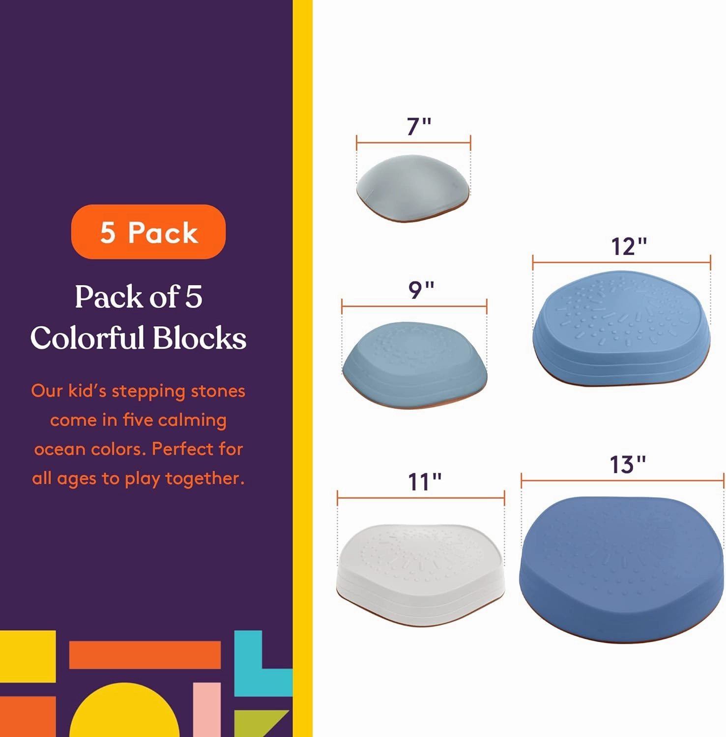 Special Supplies Stepping Stones for Kids, 5 Balance Indoor and Outdoor Blocks Promote Coordination, Balance, Strength, Child Safe Rubber, Non-Slip Edging, Stackable