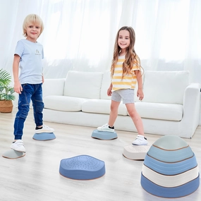 Special Supplies Stepping Stones for Kids, 5 Balance Indoor and Outdoor Blocks Promote Coordination, Balance, Strength, Child Safe Rubber, Non-Slip Edging, Stackable