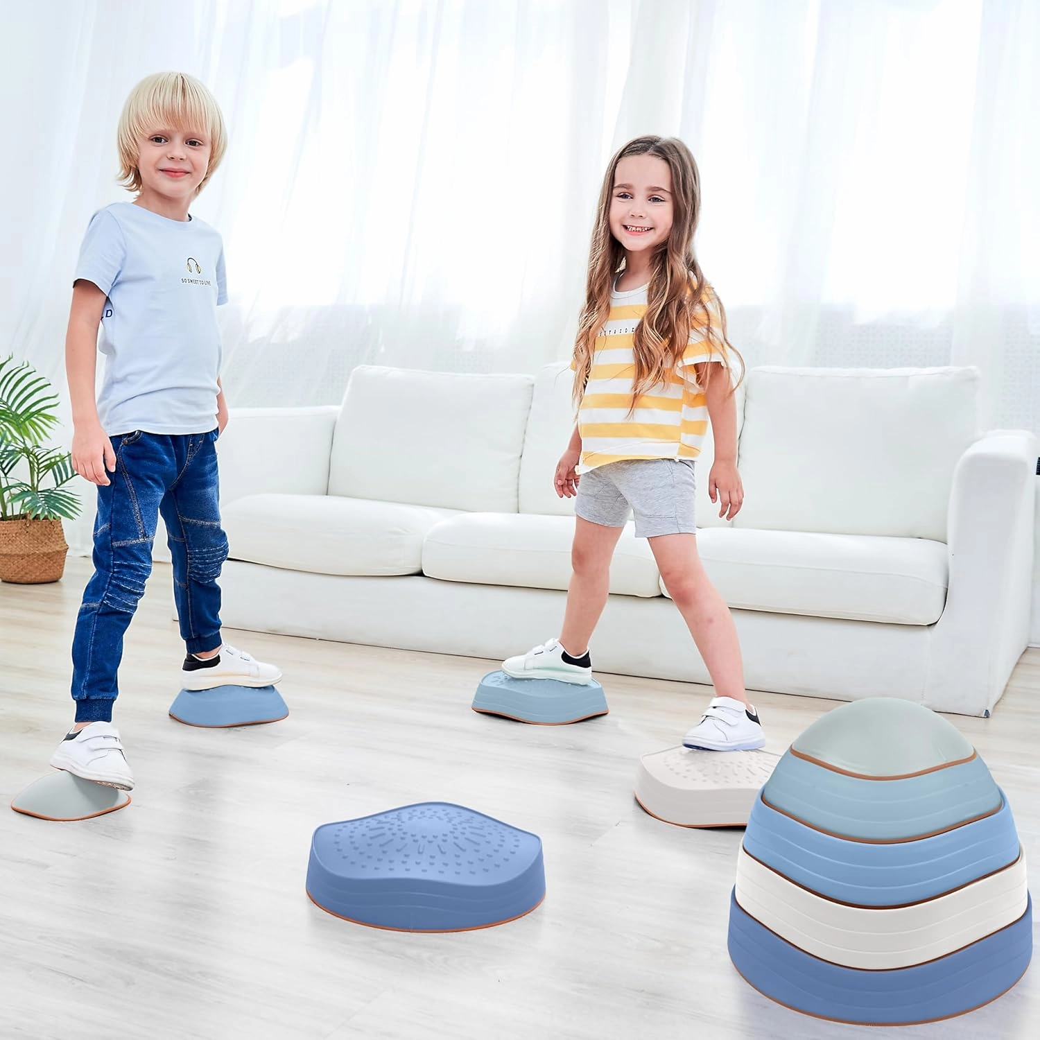 Special Supplies Stepping Stones for Kids, 5 Balance Indoor and Outdoor Blocks Promote Coordination, Balance, Strength, Child Safe Rubber, Non-Slip Edging, Stackable