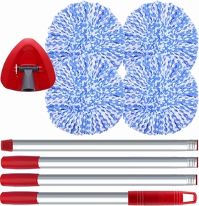 Spin Mop Replacement Head Compatible with Ocedar 2 Tank RinseClean, 4 Mop Heads  1 Stick 1 Base , Microfiber Mop Refills and 30-58in Handle, Easy-to-Replace(Blue,2 Tank)