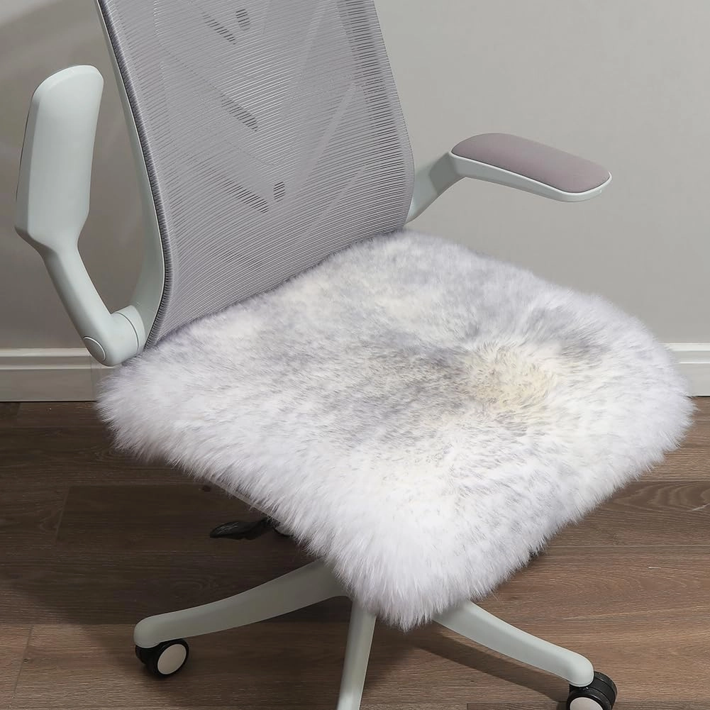 Square Fur Sheepskin Chair Cover Seat Cushion Pad Super Soft Area Rugs for Living Bedroom Sofa 18" x 18" (Gray Tip, 18" x 18" (Pack of 1))