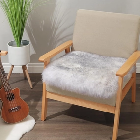 Square Fur Sheepskin Chair Cover Seat Cushion Pad Super Soft Area Rugs for Living Bedroom Sofa 18" x 18" (Gray Tip, 18" x 18" (Pack of 1))