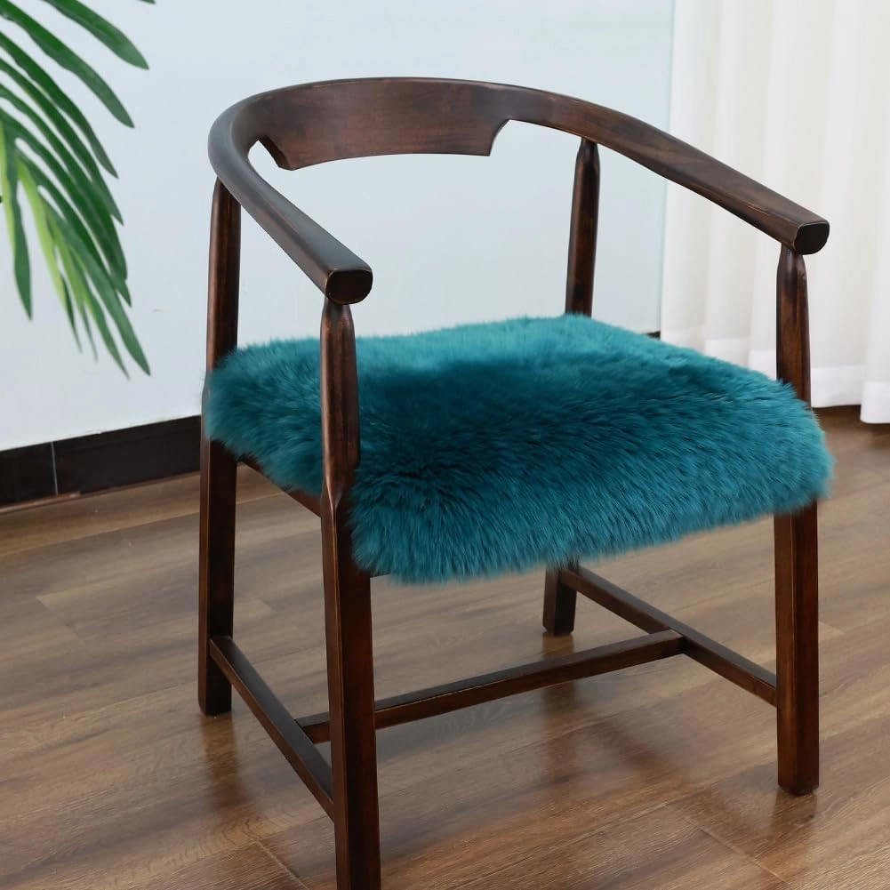 Square Fur Sheepskin Chair Cover Seat Cushion Pad Super Soft Area Rugs for Living Bedroom Sofa 18" x 18" (Pack of 1), Dark Aquamarine