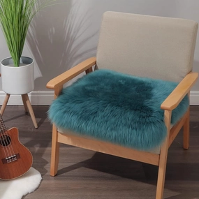 Square Fur Sheepskin Chair Cover Seat Cushion Pad Super Soft Area Rugs for Living Bedroom Sofa 18" x 18" (Pack of 1), Dark Aquamarine