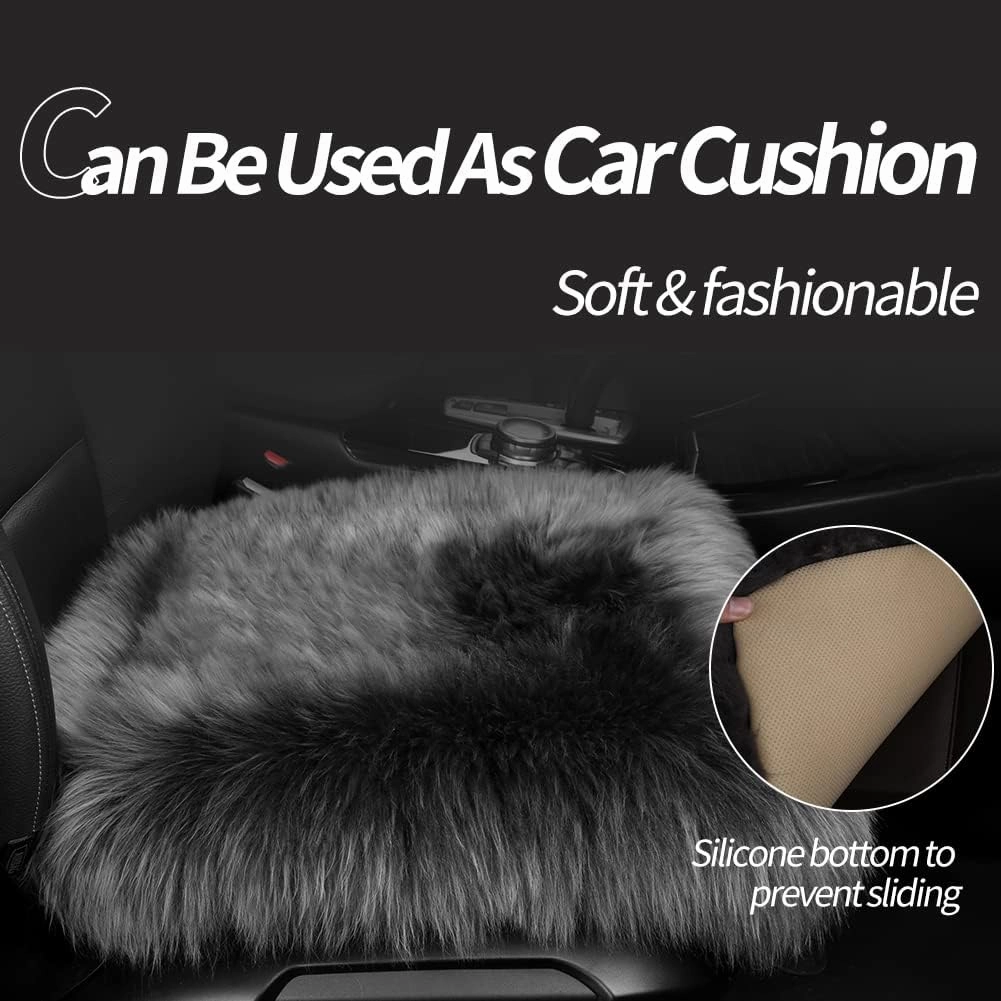 Square Fur Sheepskin Chair Cover Seat Cushion Pad Super Soft Area Rugs for Living Bedroom Sofa 18" x 18" (Pack of 1), Dark Gray
