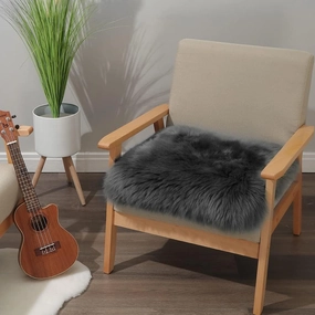 Square Fur Sheepskin Chair Cover Seat Cushion Pad Super Soft Area Rugs for Living Bedroom Sofa 18" x 18" (Pack of 1), Dark Gray
