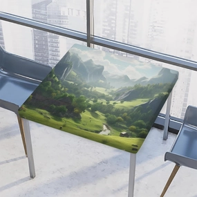 Square Picnic Table Cover with Elastic Edge 46x46 Inch Grassland Mountain Scenery Fitted Tablecloth Waterproof Stain-Resistant Table Protector for Dining Outdoor Party