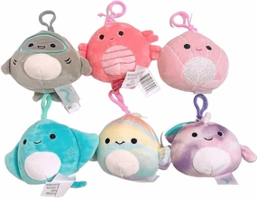 Squishmallows Kellytoy 3.5/'' Assorted Squad Clip On Keychain Mini Plush Doll (Set 6 Sealife Squad A) (SQCP00096)