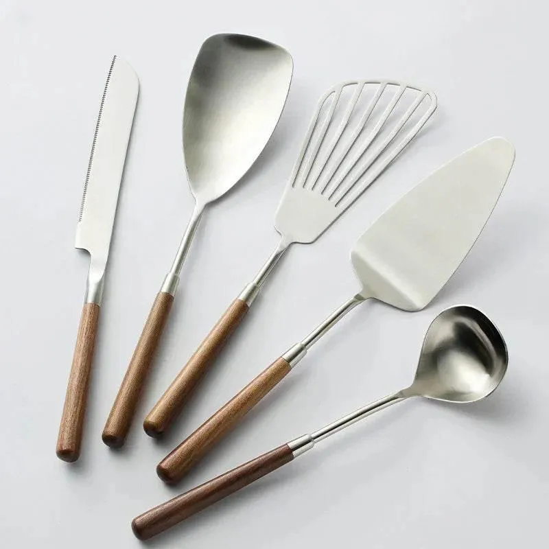 Stainless Steel Cooking Set - Peach Handle Utensils and Cake Server
