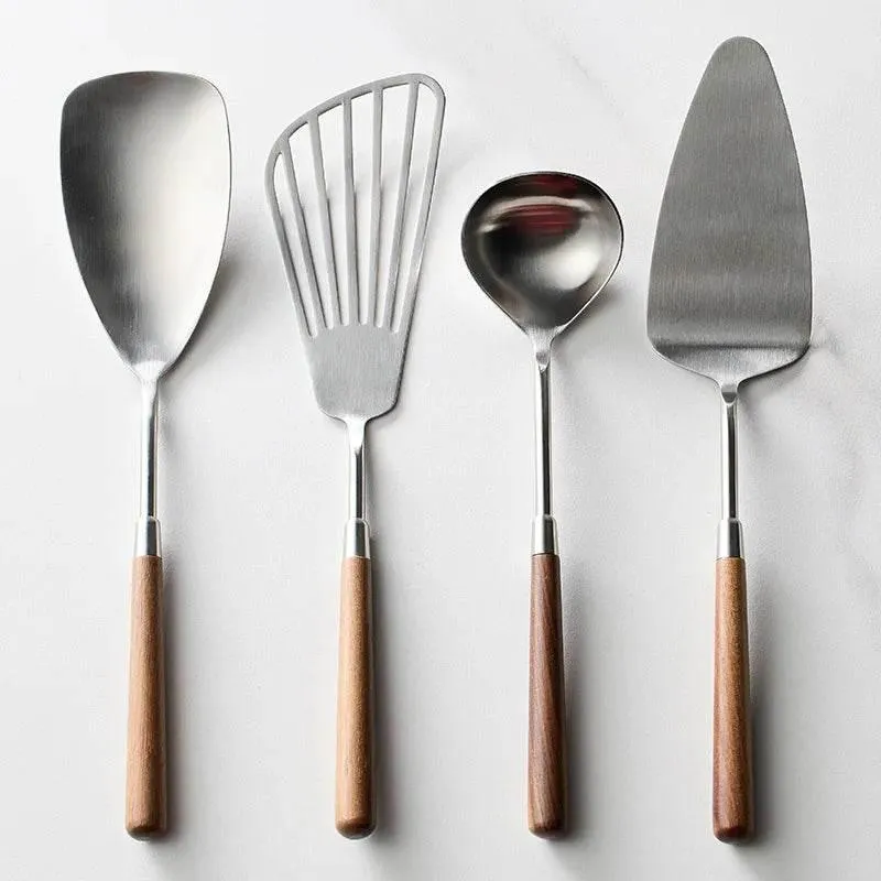 Stainless Steel Cooking Set - Peach Handle Utensils and Cake Server