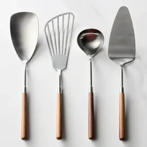 Stainless Steel Cooking Set - Peach Handle Utensils and Cake Server