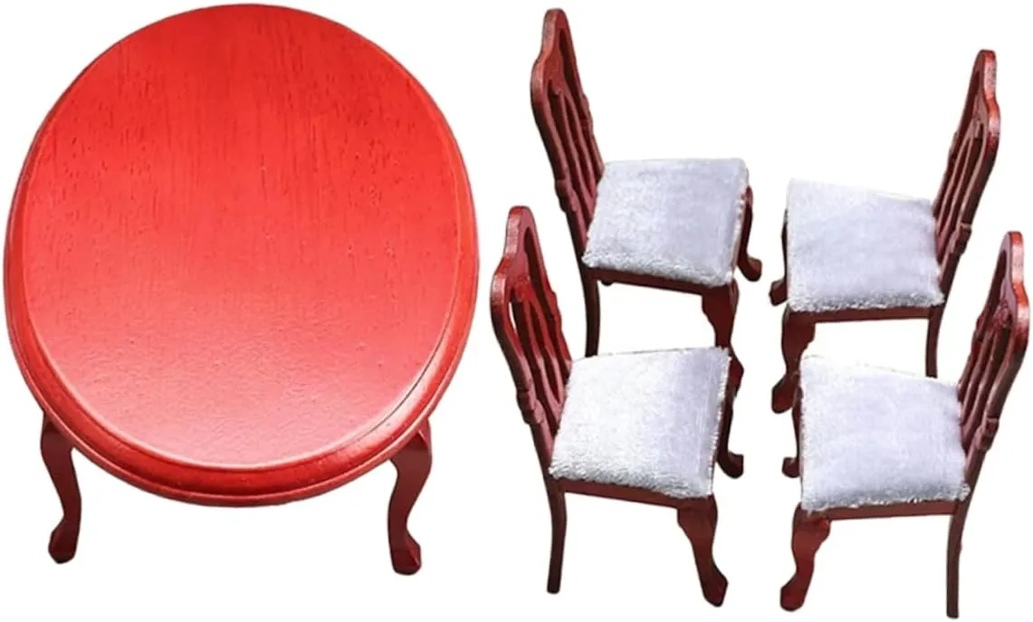 STOBOK 1 Set European Style Miniature Dining Table and Chairs Set Sturdy Wood Dollhouse Furniture for Living and Kitchen Decor Craftsmanship Versatile Design