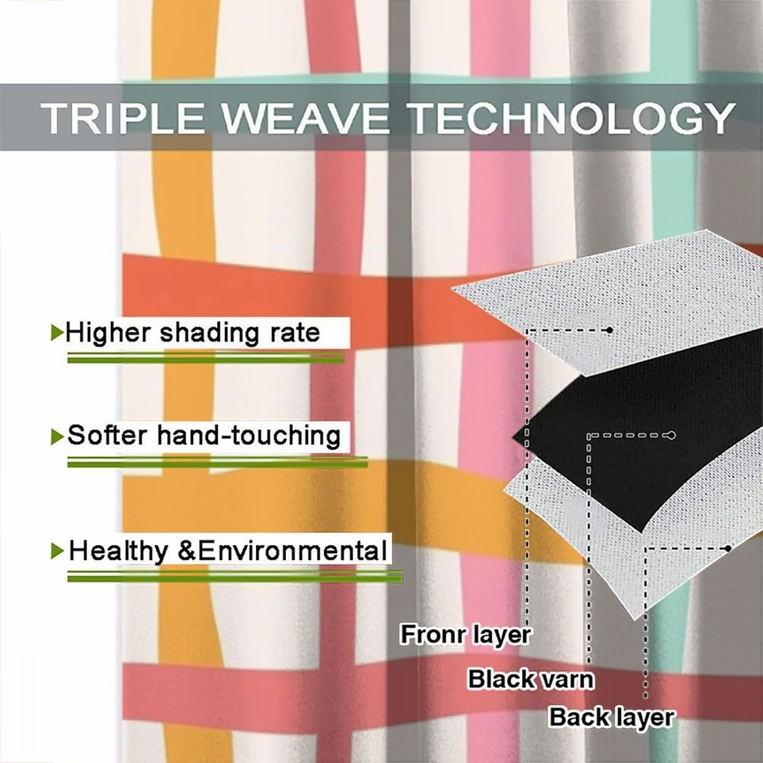 Stripes Wavy Plaid Curtains Rainbow Mid Century Modern Minimalist Geometry Kids Blackout Window Drapes for Bedroom Living Room Kitchen Cafe Decor （W31.5xL72 Inch） x2 Panels