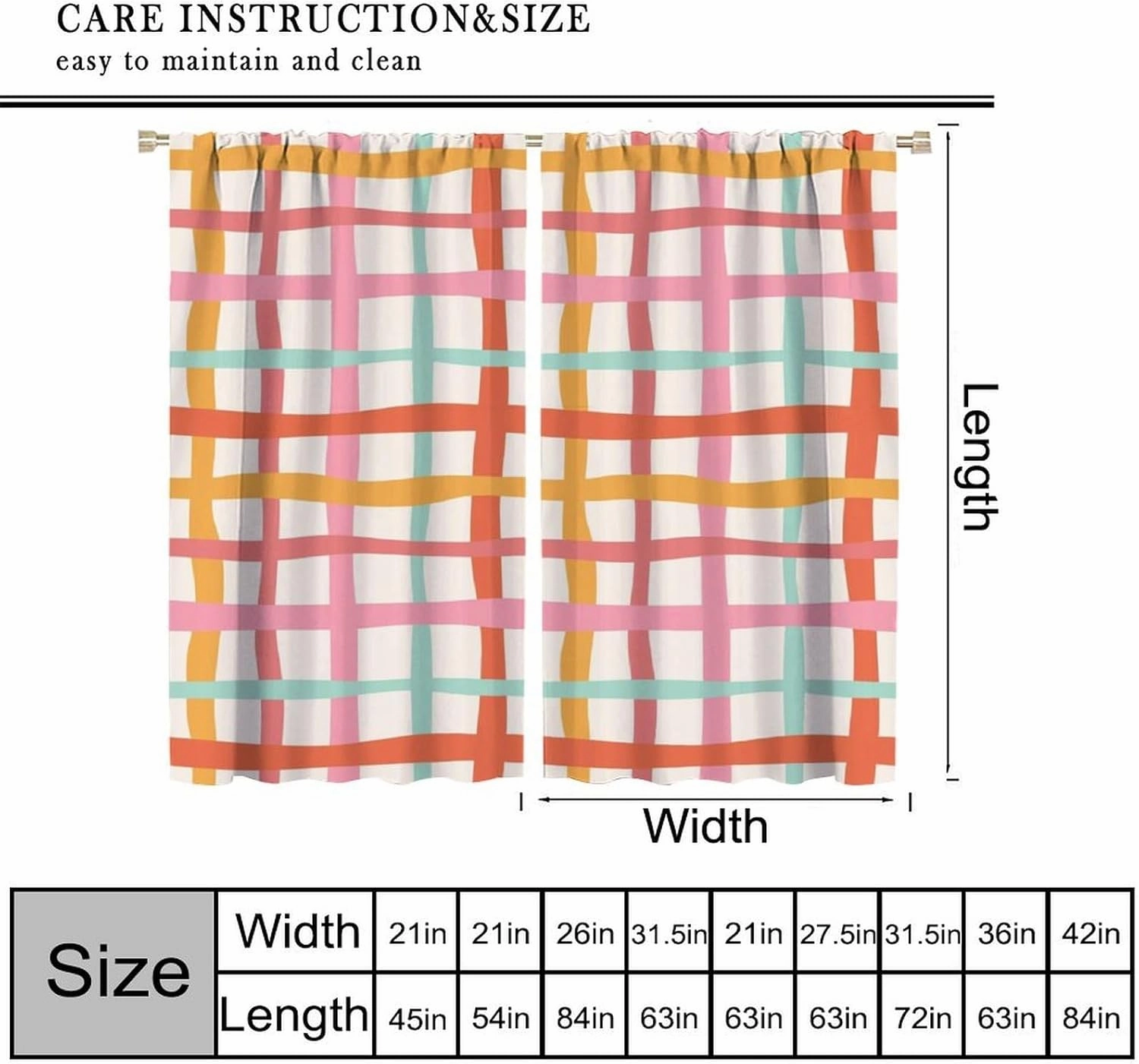 Stripes Wavy Plaid Curtains Rainbow Mid Century Modern Minimalist Geometry Kids Blackout Window Drapes for Bedroom Living Room Kitchen Cafe Decor （W31.5xL72 Inch） x2 Panels
