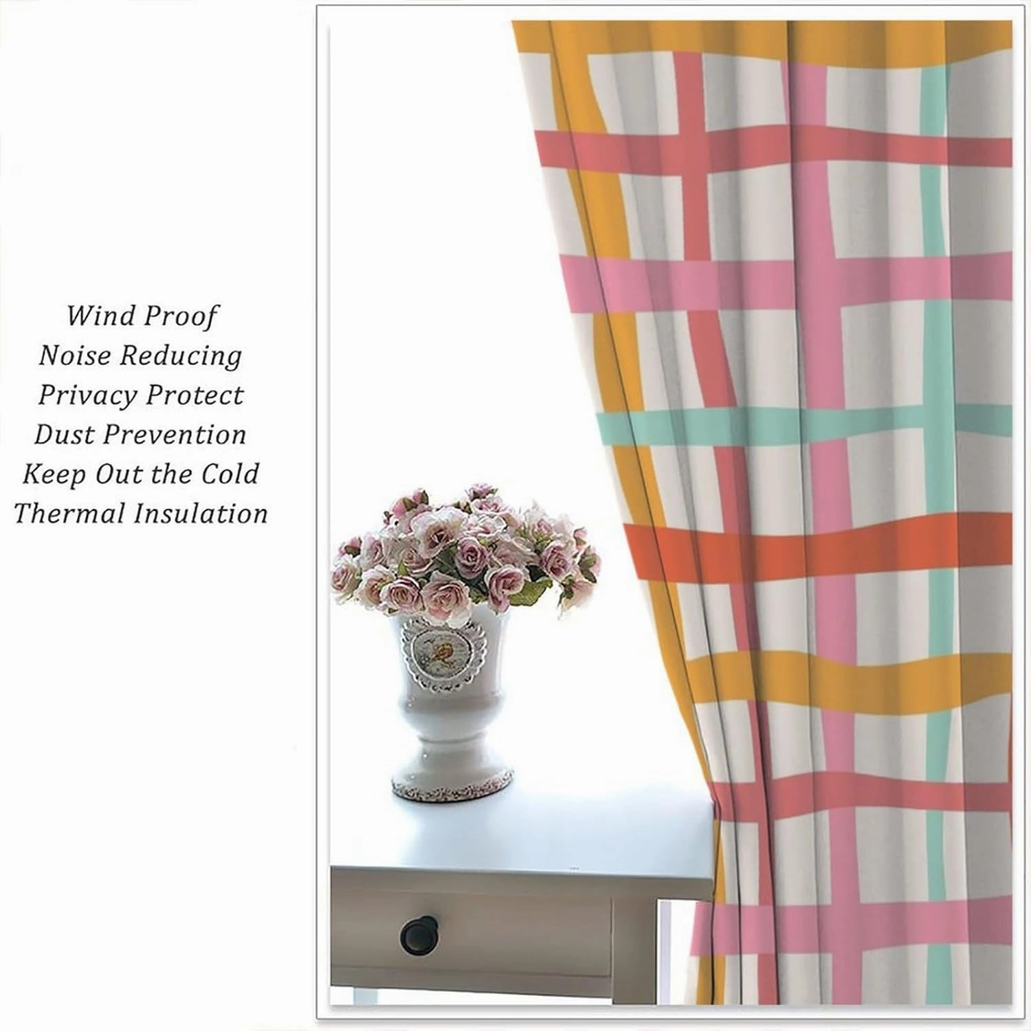 Stripes Wavy Plaid Curtains Rainbow Mid Century Modern Minimalist Geometry Kids Blackout Window Drapes for Bedroom Living Room Kitchen Cafe Decor （W31.5xL72 Inch） x2 Panels