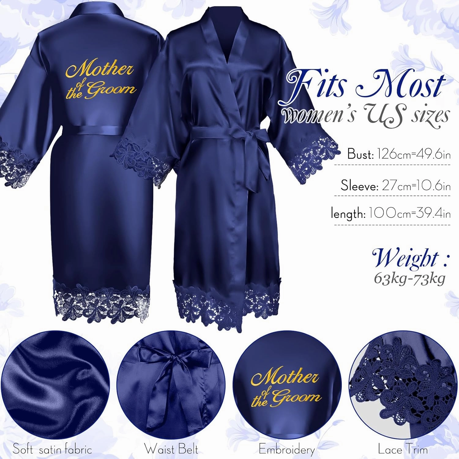 Suhine 14 Pcs Mother of The Bride and Groom Gifts Set Wedding Satin Robe Canvas Tote Bag with Makeup Bag 12 oz Tumbler Cup Small Makeup Mirror Scrunchies Knot Bracelet Wedding Gift for Mom(Navy Blue)