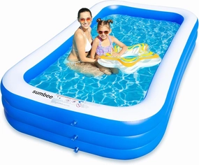 Sumbee Inflatable Swimming Kiddie Pool for Adults Kids Ages 4-8-12, Size 120" X 72" X 22" Large Blow Up Pool for Family Backyard Outdoor Toddler,Big Rectangle Pools for Children,Full-Sized,Blue