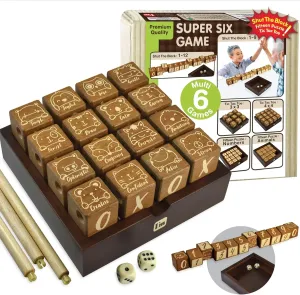 Super SIX : Wooden Multi Board Game: Tic Tac Toe   Shut The Block   15 Number Sliding Puzzles for Kids and Family
