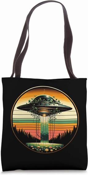 Sustainable Space Mission - Retro UFO Green Living Tote Bag