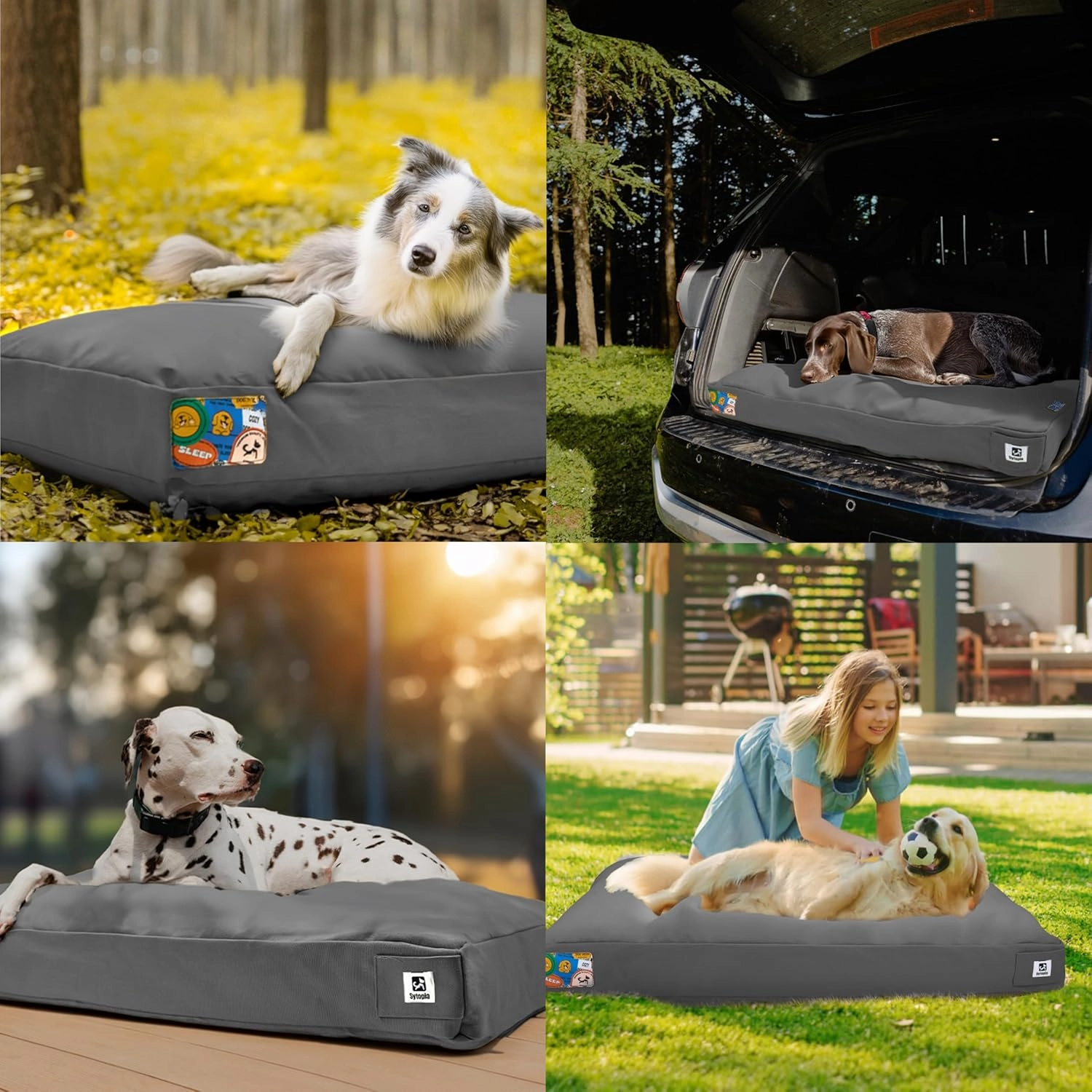 Sytopia 42-Inch Canvas Outdoor Dog Bed, Waterproof & Washable with Removable Cover, Ideal for Medium & Large Dogs – Chew-Proof Great for Indoor, Outdoor, Crate, or Patio Use (Dark Grey)