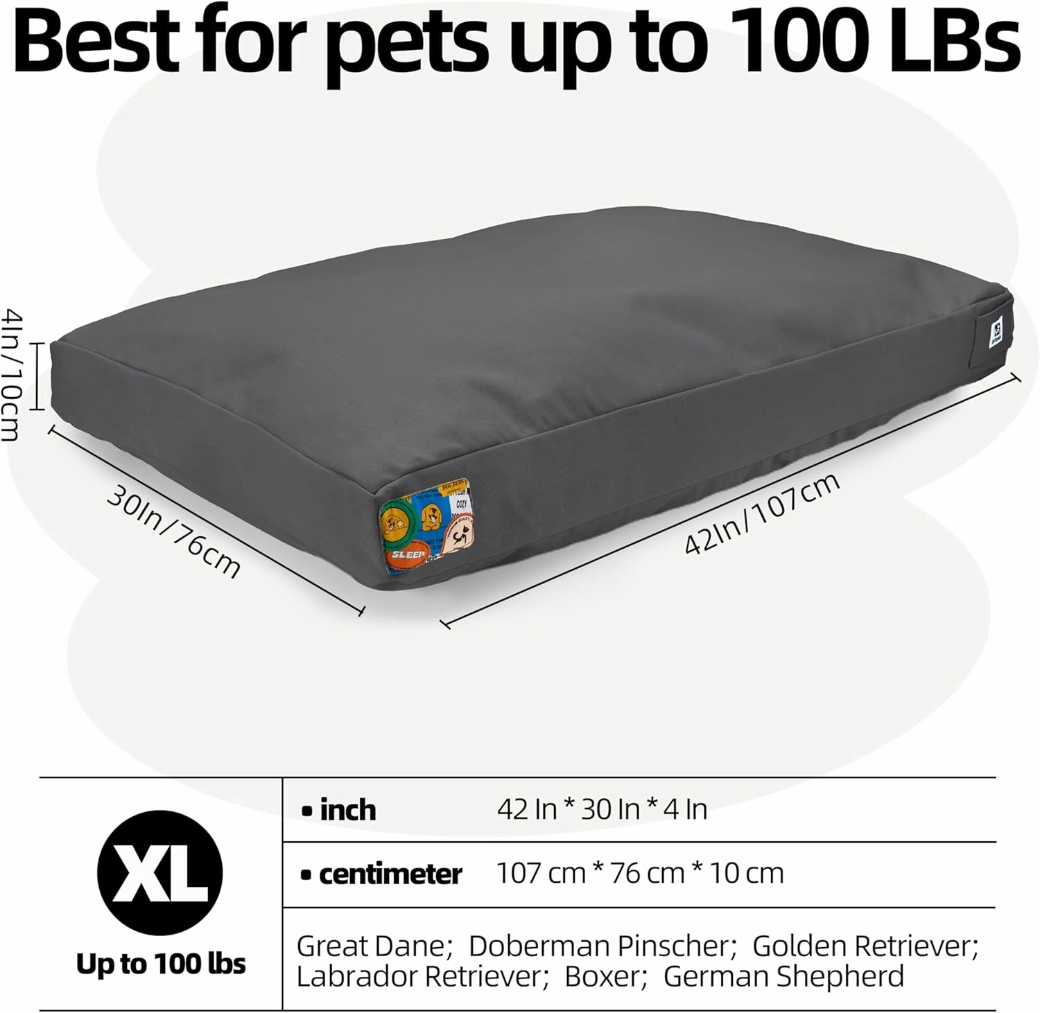 Sytopia 42-Inch Canvas Outdoor Dog Bed, Waterproof & Washable with Removable Cover, Ideal for Medium & Large Dogs – Chew-Proof Great for Indoor, Outdoor, Crate, or Patio Use (Dark Grey)