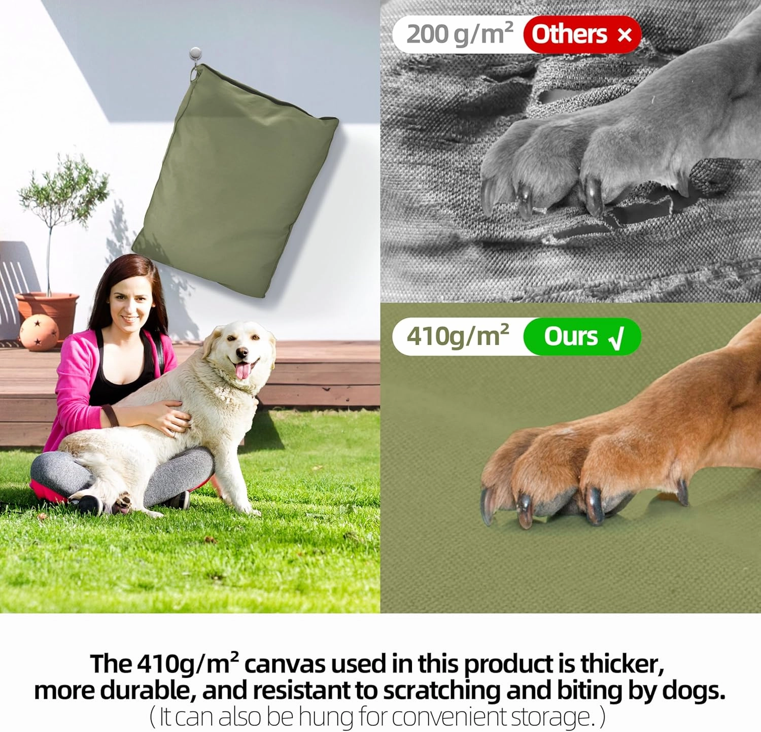 Sytopia 42-Inch Canvas Outdoor Dog Bed, Waterproof & Washable with Removable Cover, Ideal for Medium & Large Dogs – Chew-Proof Great for Indoor, Outdoor, Crate, or Patio Use (Green)