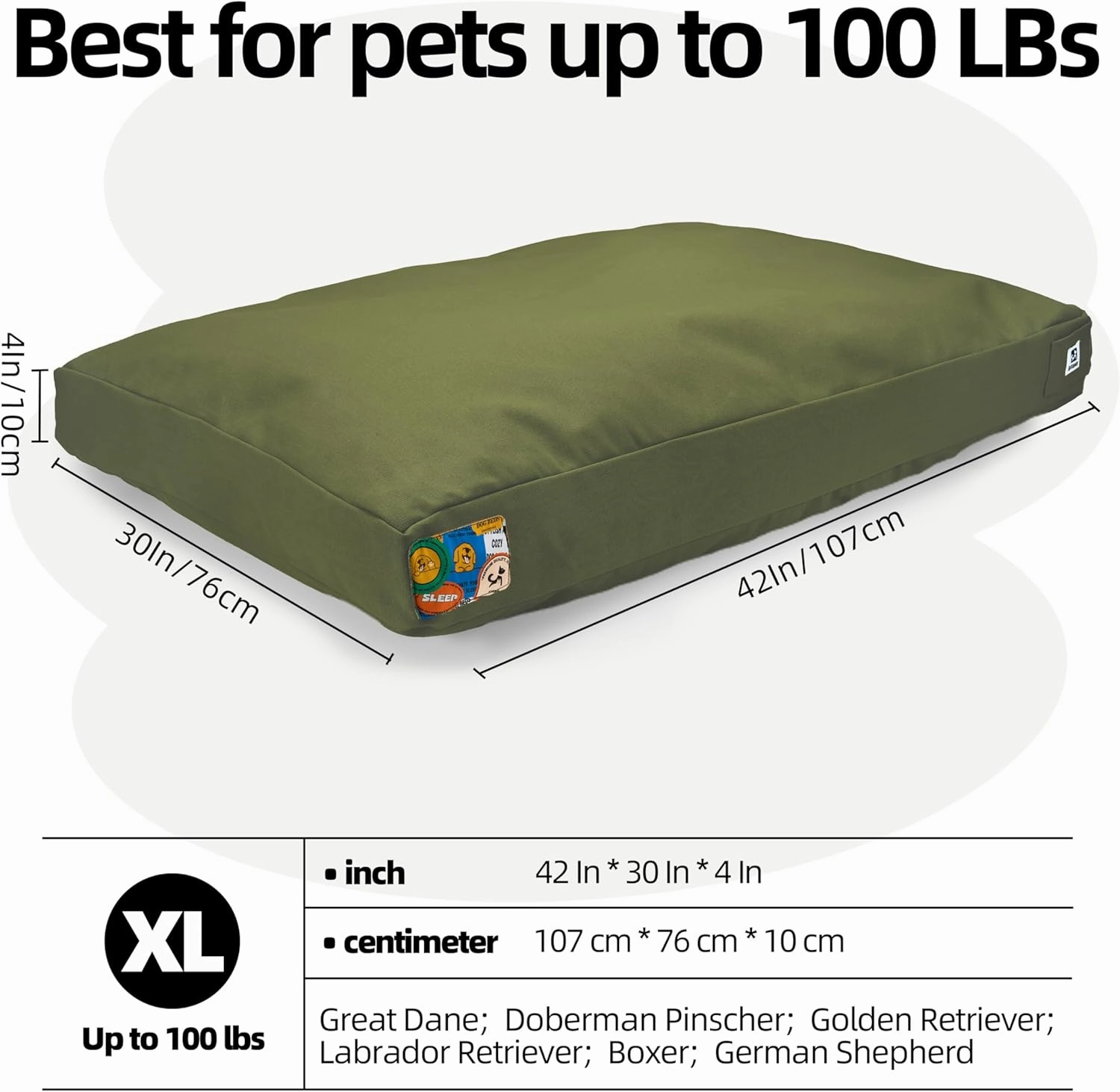 Sytopia 42-Inch Canvas Outdoor Dog Bed, Waterproof & Washable with Removable Cover, Ideal for Medium & Large Dogs – Chew-Proof Great for Indoor, Outdoor, Crate, or Patio Use (Green)