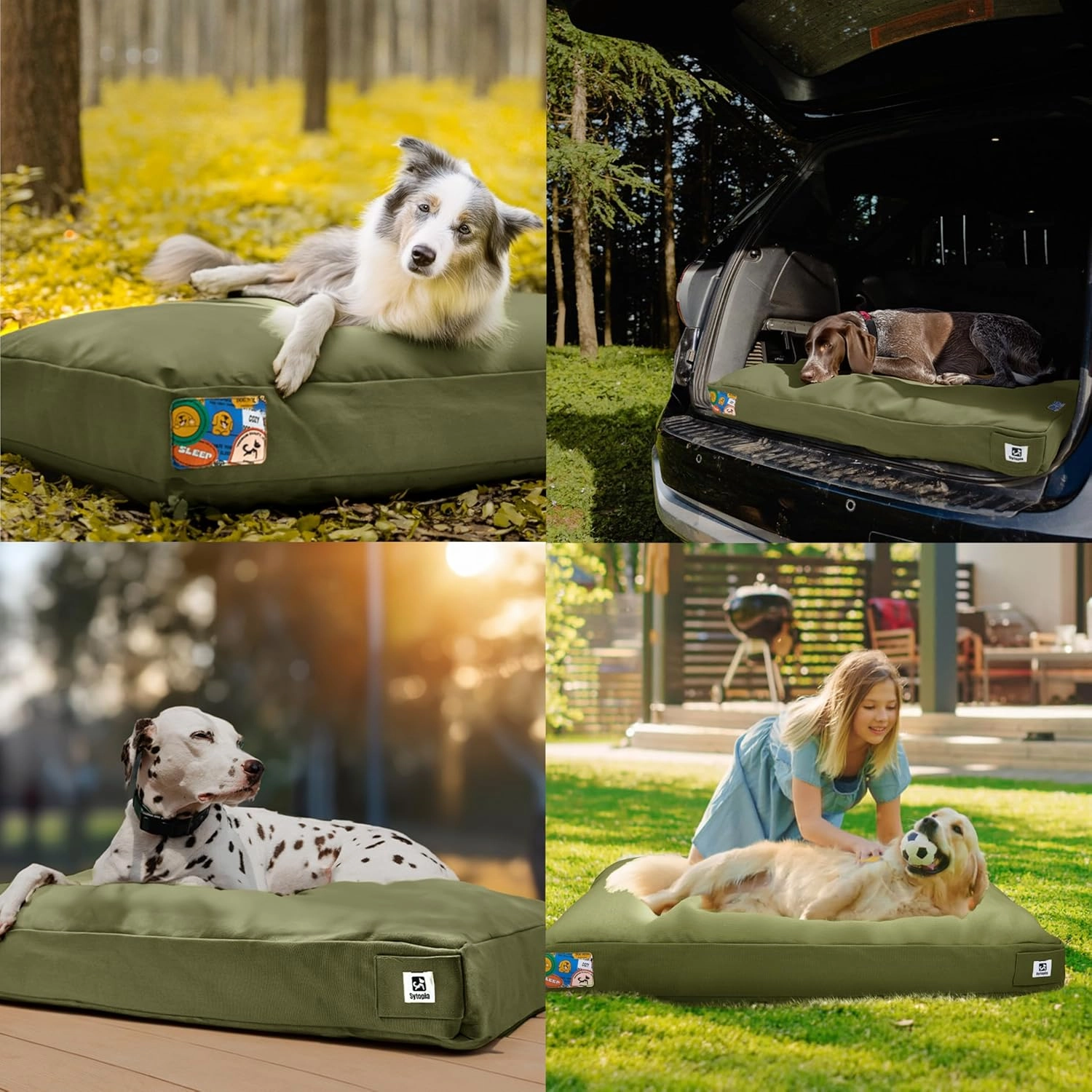 Sytopia 42-Inch Canvas Outdoor Dog Bed, Waterproof & Washable with Removable Cover, Ideal for Medium & Large Dogs – Chew-Proof Great for Indoor, Outdoor, Crate, or Patio Use (Green)