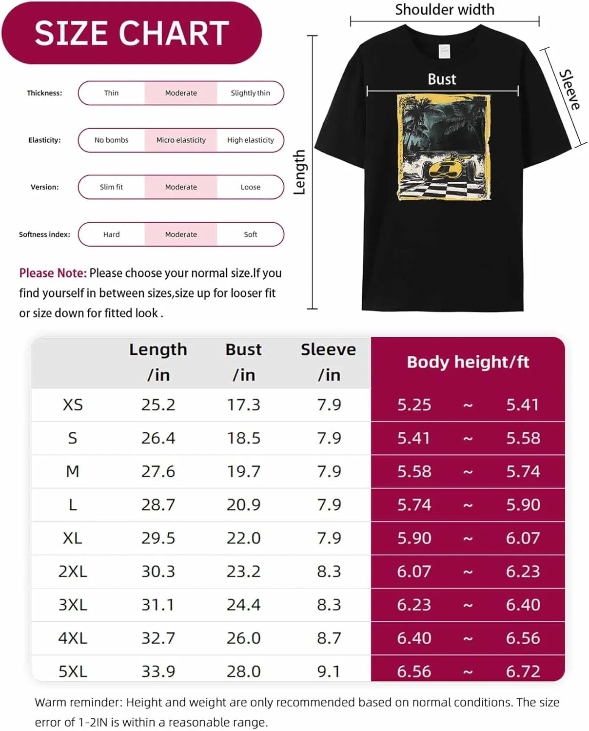 T-Shirts for Women Palm Trees Yellow Racing Car Women's Tops Crew Neck Short Sleeve Tees