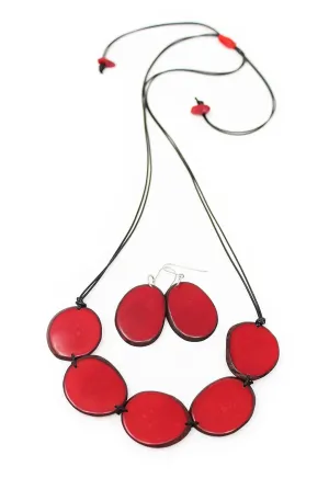 Tagua Nut Jewelry Set, Red Chips Tagua Necklace and Earrings, Handmade Fair Trade, by Florama Natural Jewelry