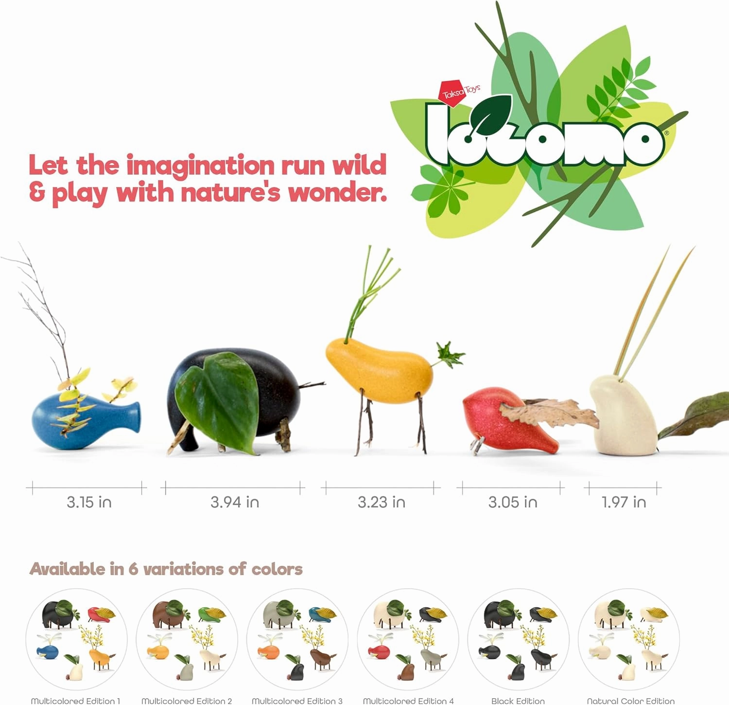 Taksa Toys Locomo Family Resources for Learning, Natural Wooden Animal Figures for Outdoor-Loving Kids Ages 3 4 5 6 7  Year Old, Boys Girls Creativity, Wood Toys, Montessori Waldorf Toys (Set of 5)