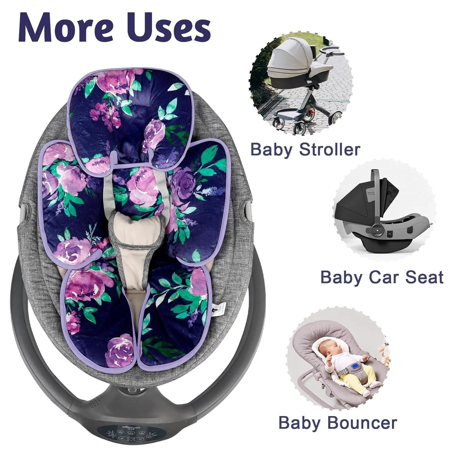 TANOFAR Carseat Head Support for Newborn, Soft Infant Car Seat Head Neck Body Support, Baby Car Seat Cushion Perfect for Car Seat, Stroller, Bouncer, 2-in-1 Reversible, Purple Floral