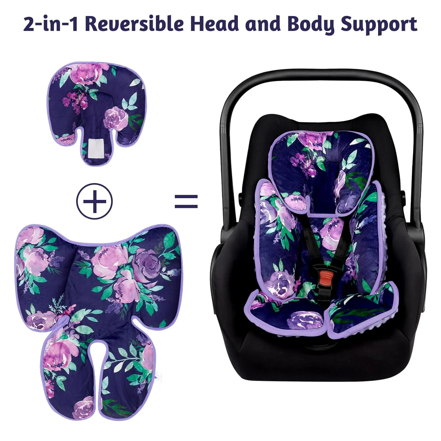 TANOFAR Carseat Head Support for Newborn, Soft Infant Car Seat Head Neck Body Support, Baby Car Seat Cushion Perfect for Car Seat, Stroller, Bouncer, 2-in-1 Reversible, Purple Floral