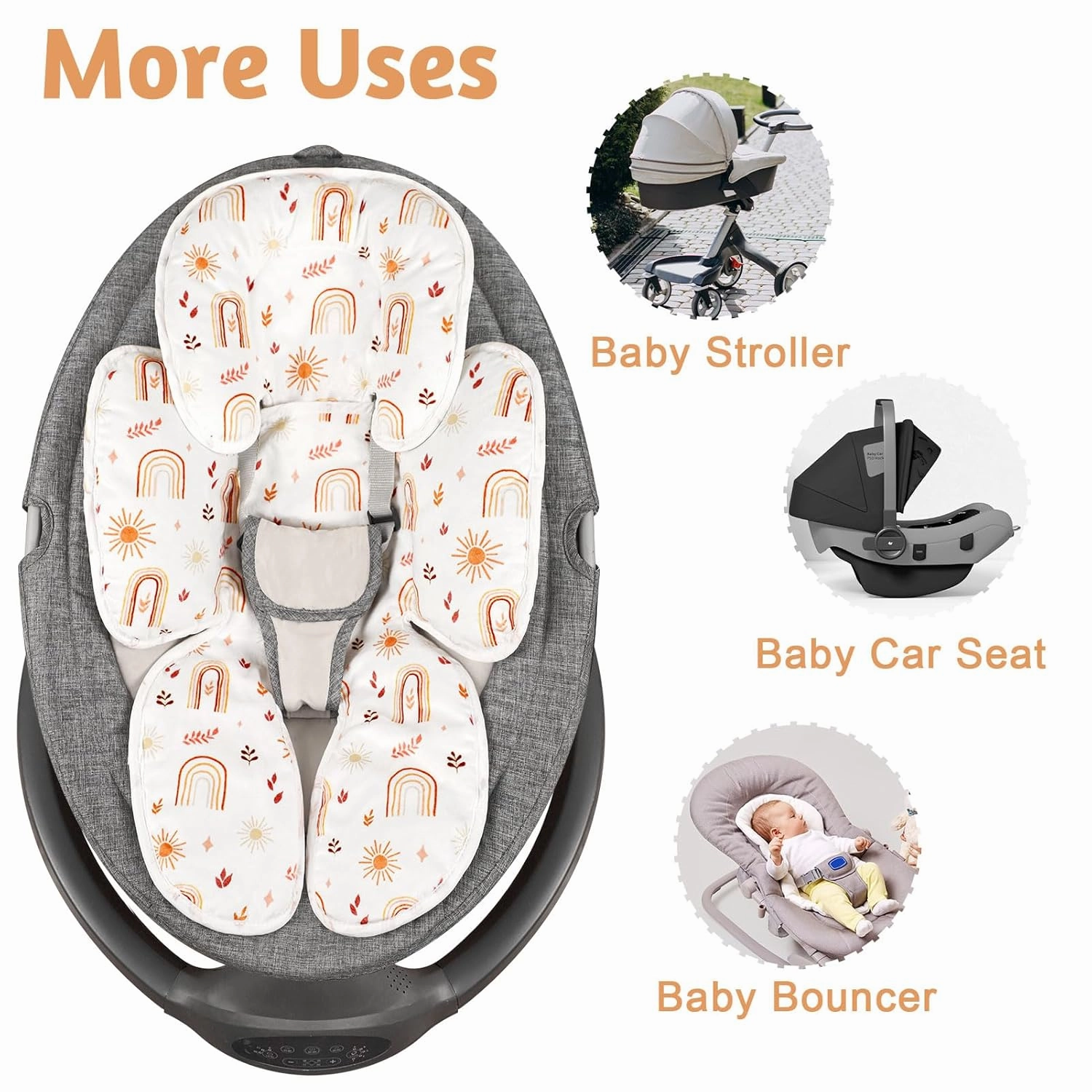 TANOFAR Infant Car Seat Head Support, Soft Baby Carseat Head & Body Support, Rainbow Baby Car Seat Insert Cushion for Newborn Boys