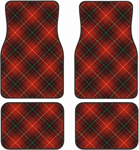 Tartan Red Green Gold and Black Color Plaid Flannel Shirt S Trend Car Front and Rear Floor Mats, Anti Slip Car Mats, Complete Set of 4 Carpets, All Weather Protection