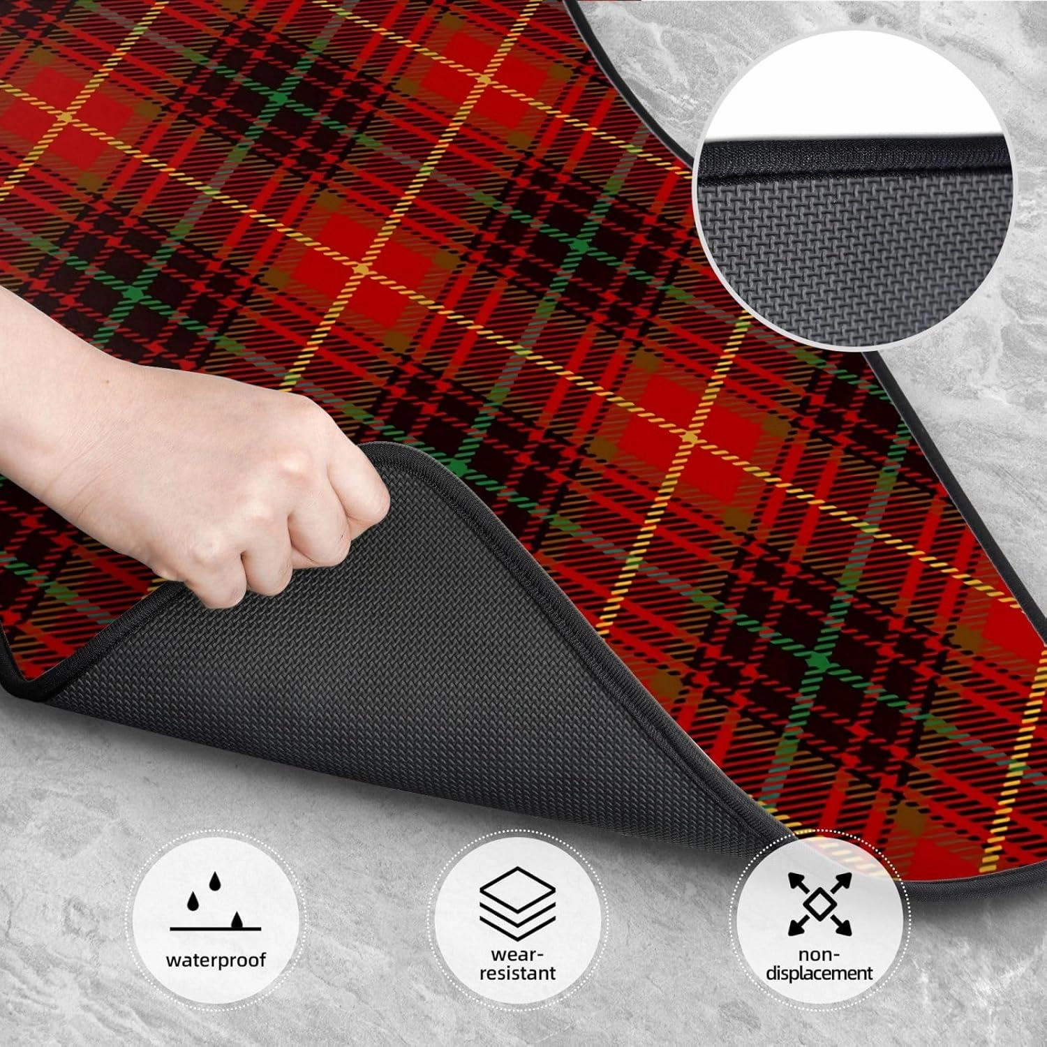 Tartan Red Green Gold and Black Color Plaid Flannel Shirt S Trend Car Front and Rear Floor Mats, Anti Slip Car Mats, Complete Set of 4 Carpets, All Weather Protection
