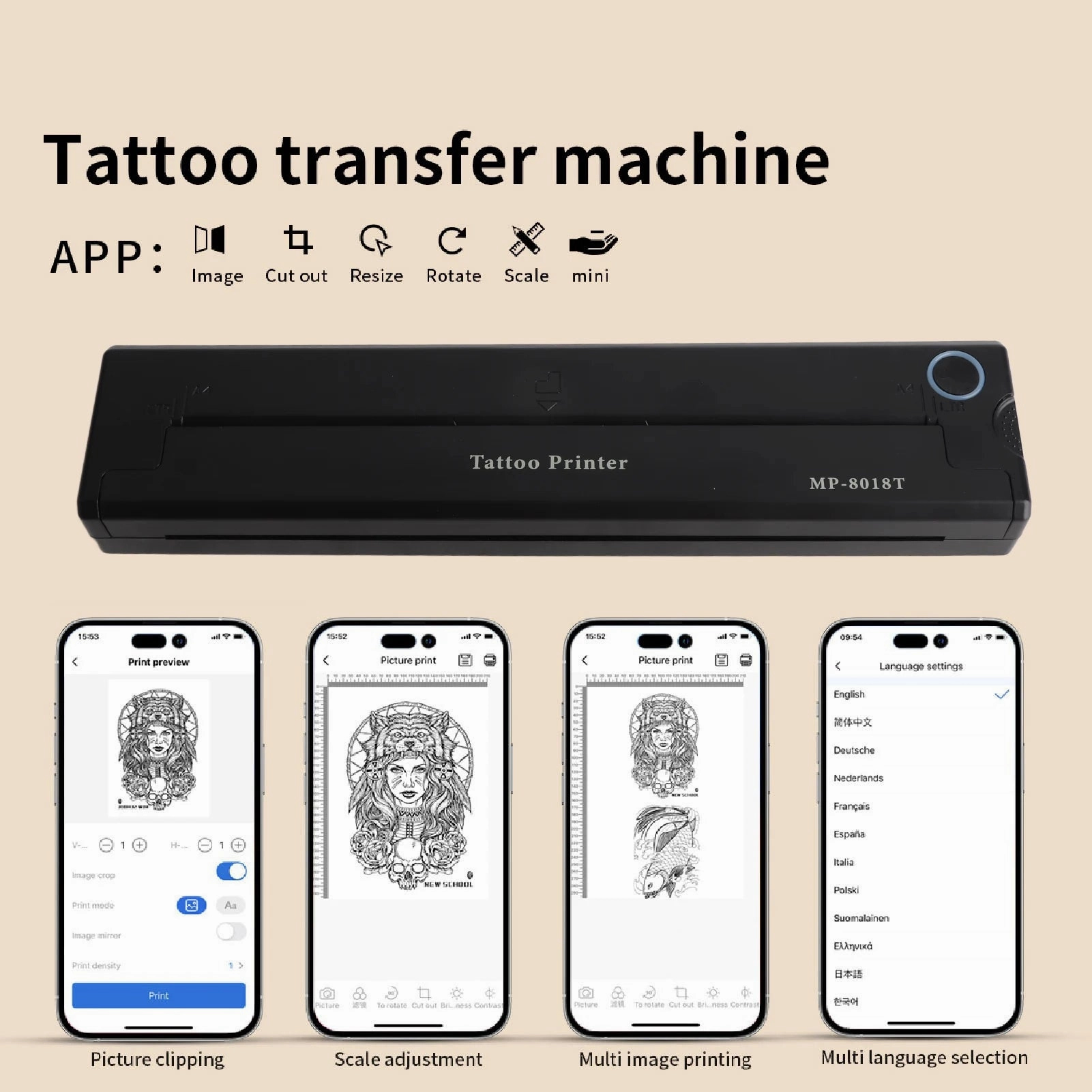 Tattoo Printer Machine  2000mAh Wireless Thermal Tattoo Stencil Printer for Tattooist Black Tattoo Transfer Printer