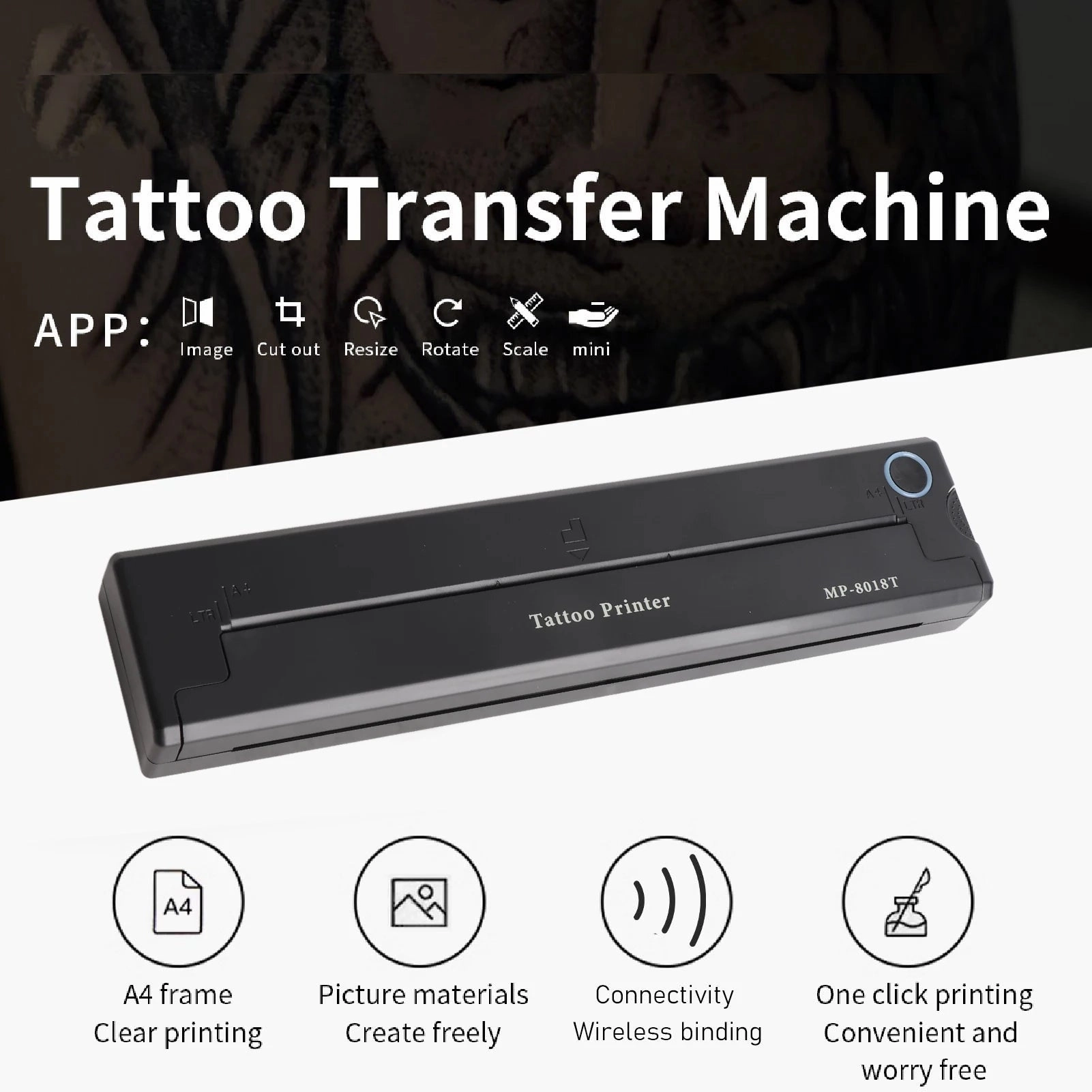 Tattoo Printer Machine  2000mAh Wireless Thermal Tattoo Stencil Printer for Tattooist Black Tattoo Transfer Printer