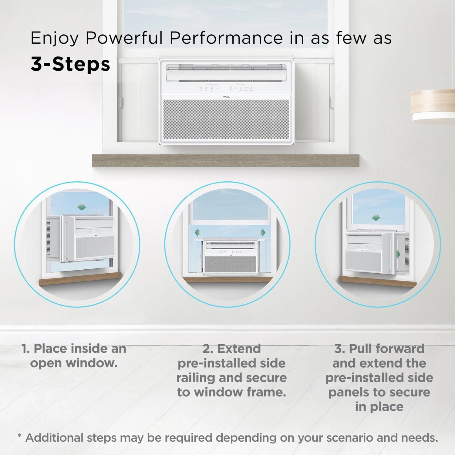 TCL H8W4KW 8,000 Q-Series Inverter AC, Ultra-Quiet 32dB Fan & 40dB, 38% Energy Saving, 3-Step Install, Open-able Window, Works with Smart Home Devices, Cools up to 350 Sq. Ft, 8000 BTU, Bright White