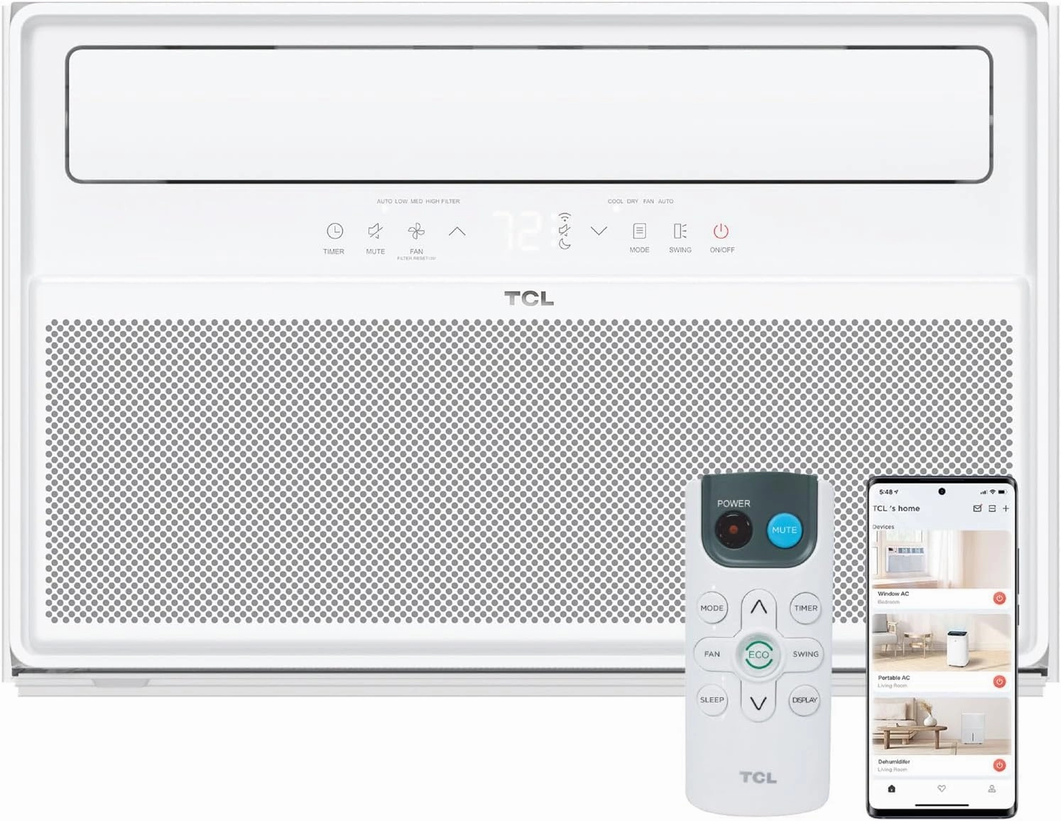 TCL H8W4KW 8,000 Q-Series Inverter AC, Ultra-Quiet 32dB Fan & 40dB, 38% Energy Saving, 3-Step Install, Open-able Window, Works with Smart Home Devices, Cools up to 350 Sq. Ft, 8000 BTU, Bright White