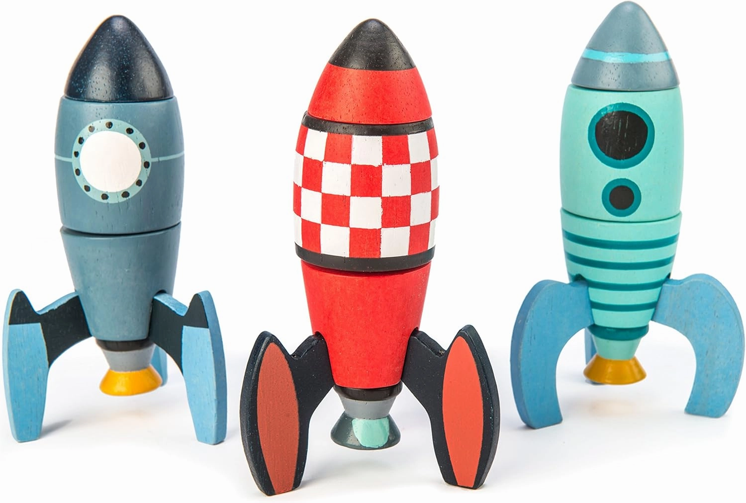 Tender Leaf Toys - Rocket Construction - 18 Pc Wooden Construction Toy Playset Builds 3 Space Ships - Develops Dexterity, Problem Solving and Imaginative Play - Ages 3 