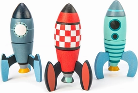 Tender Leaf Toys - Rocket Construction - 18 Pc Wooden Construction Toy Playset Builds 3 Space Ships - Develops Dexterity, Problem Solving and Imaginative Play - Ages 3 