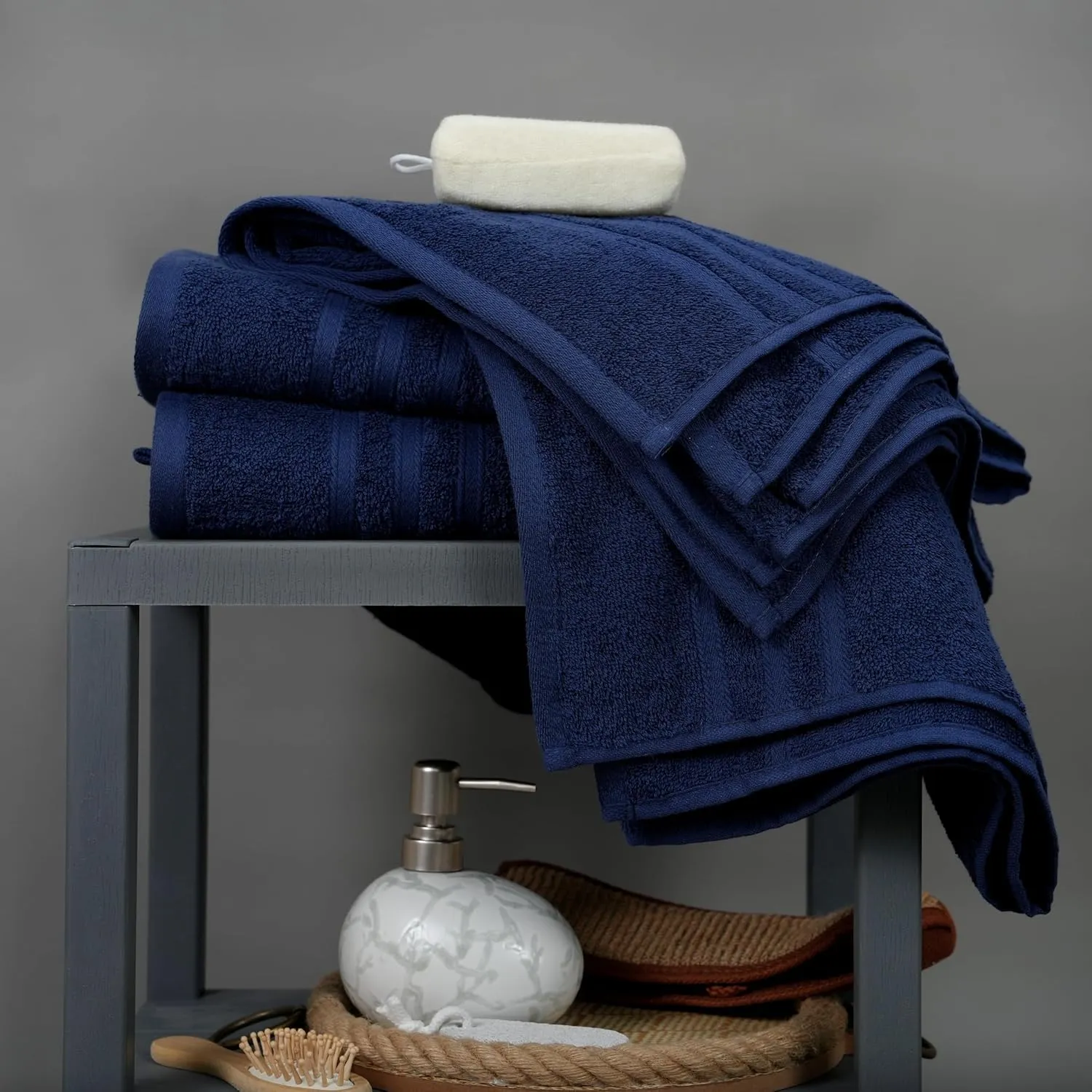 Tens Towels Pack of 4 Soft Bath Towels, 100% Cotton, 27 x 54 Inches, Lightweight & Quick-Dry, Ideal for Daily Bathroom Use, Practical & Comfortable, Navy