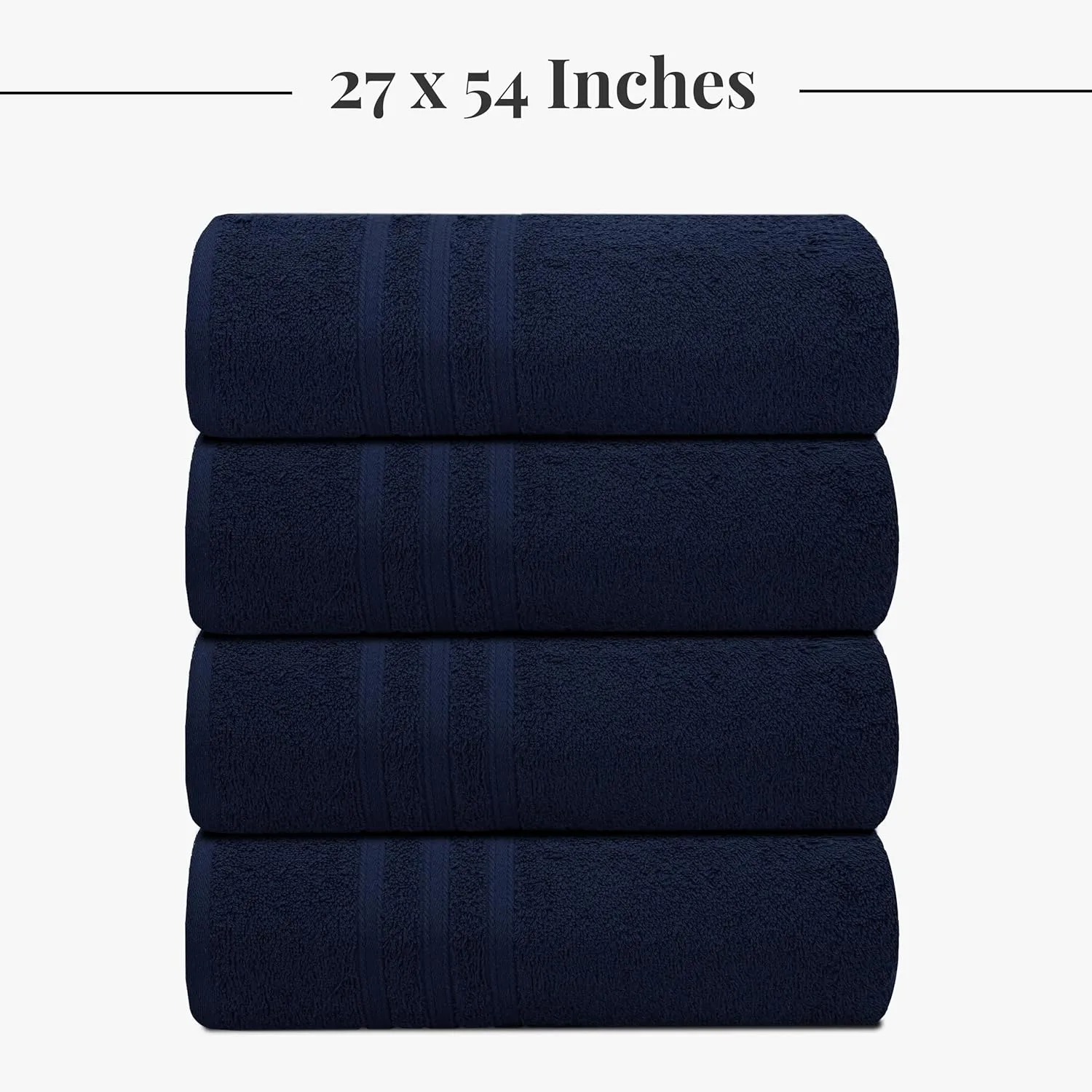 Tens Towels Pack of 4 Soft Bath Towels, 100% Cotton, 27 x 54 Inches, Lightweight & Quick-Dry, Ideal for Daily Bathroom Use, Practical & Comfortable, Navy